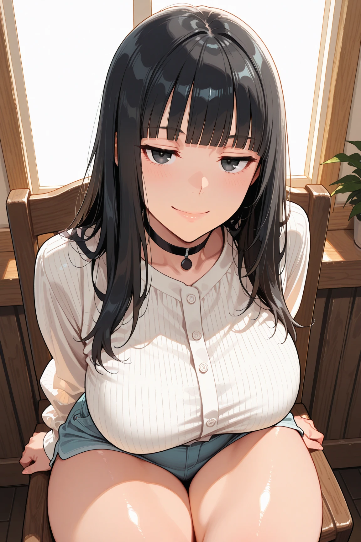 Full body portrait:1.3、masterpiece、highest quality、Beautiful woman、Starry Sky Nurture、Extraordinary beauty、Wearing a white T-shirt and red bloomers:1.3、Doing squats、White knee socks:1.1、Big Breasts 、Black-haired、A smile on a man's face:1.3、Beautiful legs、One Woman、Sweaty、blush、Detailed costume、Detailed skin、Detailed face、Ahegao、Exhale hot breath、Wet costume、Small room