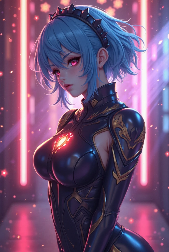 best quality,masterpiece,high res,8k,ultra highres,RAW photo,an extremely delicate and beautiful,extremely detailed CG unity 8k wallpaper,A hyper realistic phot,huge_filesize,(realistic, photo-realistic:1.57),(8k, RAW photo, best quality, masterpiece:1.2),(ultra-detailed:1.4),detailed beautiful skin,detailed skin texture,pale skin,glistening skin,perfect skin,Cinematic lenses,detailed light,cinematic lighting,lens flare,
short_hair, 1girl, weapon, sword, gold armor, holding_sword, holding_weapon, blue_eyes, blue_hair, holding, solo, looking_at_viewer, very_long_hair, hair_between_eyes, shoulder_armor, bangs, breasts, floating_hair, upper_body, leilinggeng,