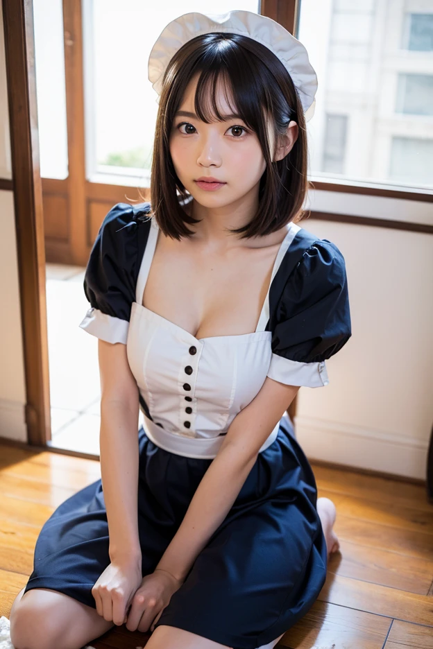 Masterpiece, photogravure, highest quality, clear contours, (One Girl, alone), Japanese woman, 30 years old, lipstick, cute face, detailed face, beautiful eyes, detailed eyes, focus on the eyes, bob hair, Anatomically correct body structure, wearing body-fitting costumes, getting on all fours, lifting butts, shot from the front