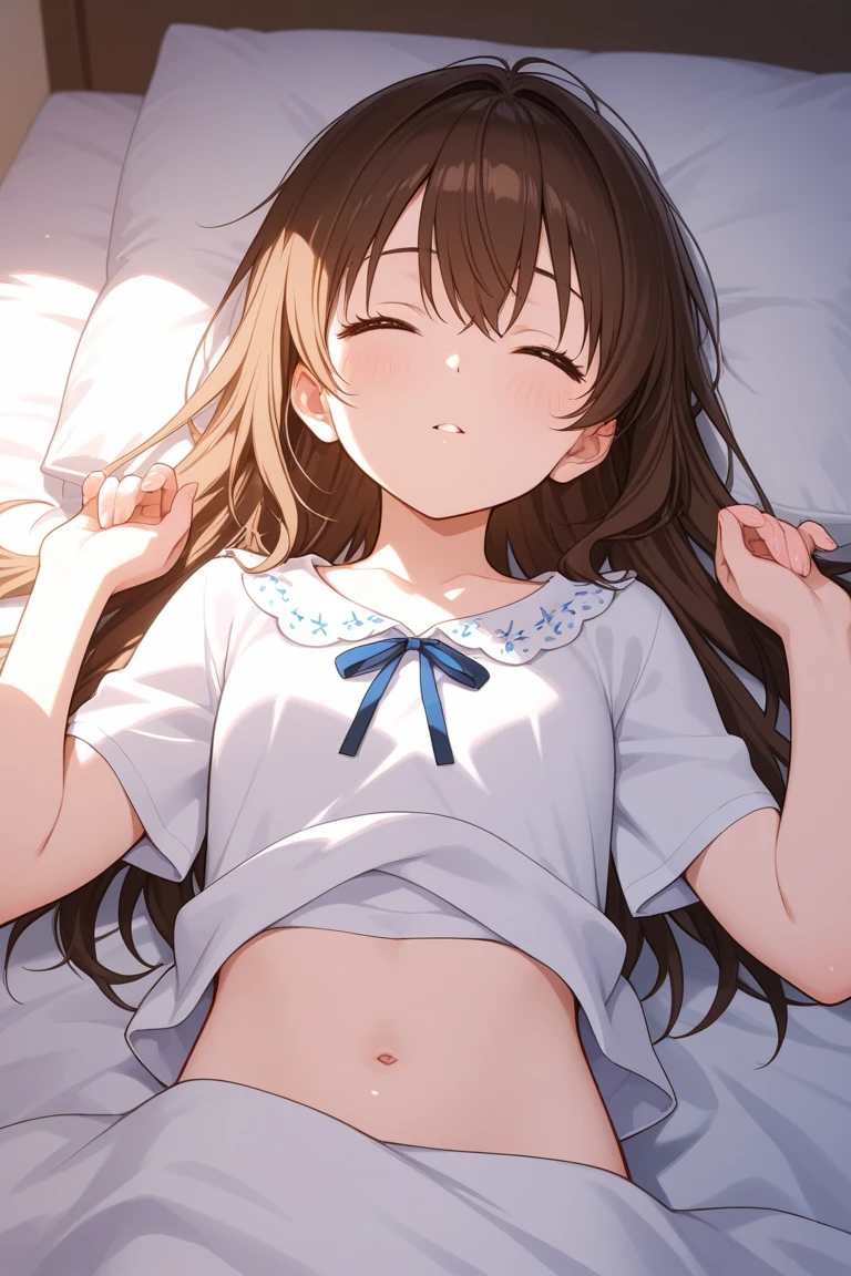 (Tabletop、8K、masterpiece、最high quality)、((Half Up))、Brown eyes、Brown Hair、Messy Long、Fluffy hair、Delicate eyes、Adorable, Brown outerwear、Light brown sweater、((Scared)), Most detailed, high quality、(((cry)))、(((missionary, 1boy, penis, lying, vaginale, ass pov, spread legs, Sex, nsfw)))、nose blush、steam、Shiny Hair、Very fine and beautiful bright eyes、Very detailed, clear and beautiful face, Awards, Anatomically correct、((Scared))