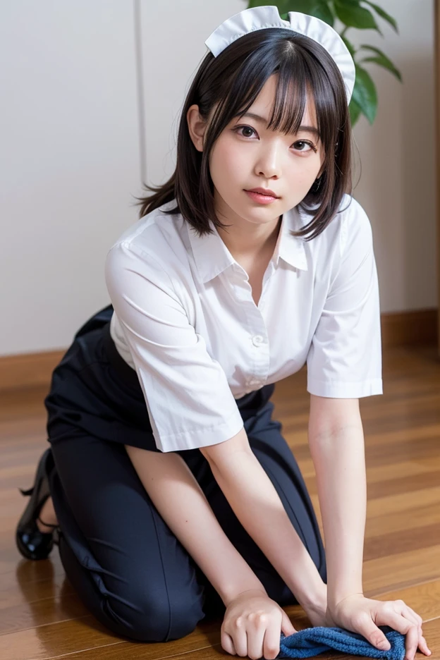 Very detailed CG ユニティ 8k 壁紙, Highest quality, Very detailed, masterpiece, Realistic, photo Realistic, Very detailedかわいい女の子, 23 years old, (secretary), blush, Lips parted , (Get on all fours) ,(Showing panties) , Ultra-realistic pantyhose、look back , Half Body Shot , office