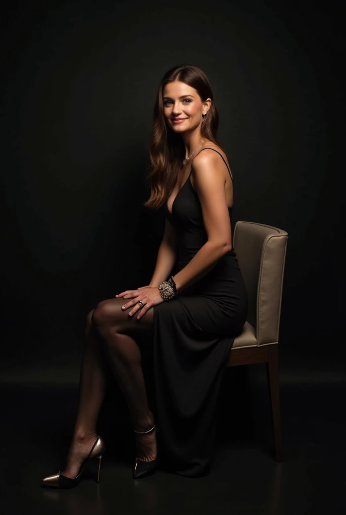 A beautiful 47-year-old woman wearing a black dress sitting on a bench in a park, digital art of an elegant and beautiful woman in a black dress, fully dressed, legs crossed elegantly. sexy painting, realistic woman oil painting, hyperrealistic, realistic art, photorealistic image, in the park, sitting on a park bench, digital art. realistic photo, digital oil painting with airbrush