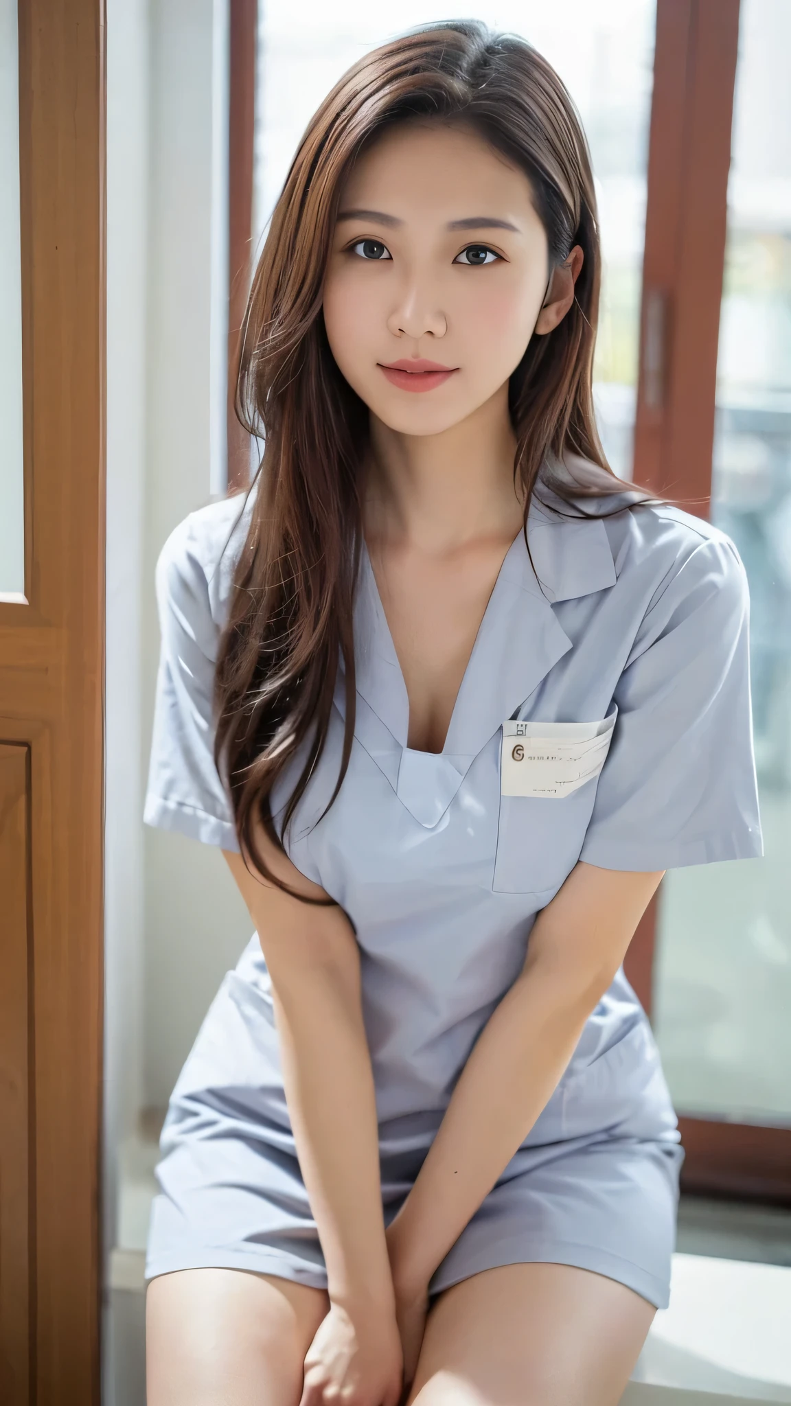 A beautiful young Japanese woman, around 20 years old, wearing a Nurses' Uniforms, ultra-detailed, 8K resolution, highly realistic, cinematic lighting, best quality, masterpiece, photorealistic, physically-based rendering, extremely detailed, vivid colors, professional, sharp focus, studio lighting