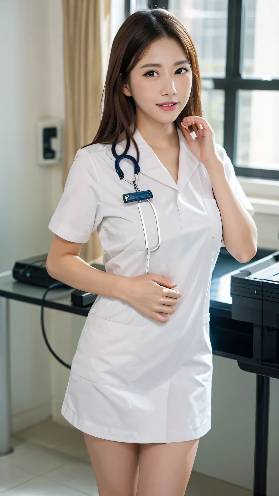 ((Blue surgical nurse uniform))