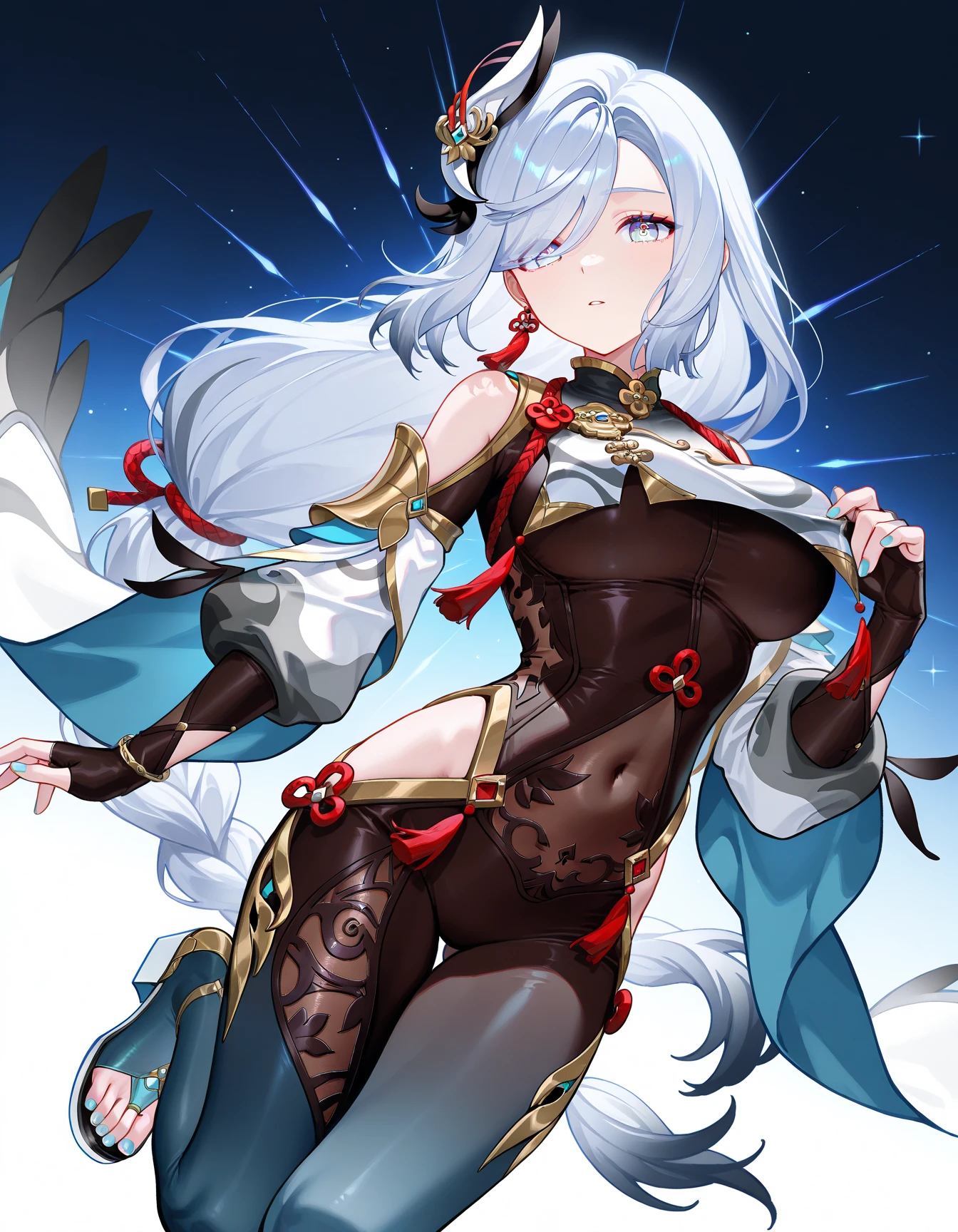 high quality,HD,16K,Sharp Line,1 Girl,fantasy, (Fire Spirits),Pretty Face, Large Breasts, Beautiful legs,In the water,Focus Girl,detailed Pretty Face,Detailed clothes,beautiful eyes,Cool,Sexy,Dynamic Angle,穿着华服的神明Strike a pose拍照, Ancient mysterious sexy goddess, Traditional beauty woman, Beautiful female warrior god of war , Beautiful sexy goddess, Gorgeous role-playing, high, Beautiful young girl, Beautiful woman, 华丽Beautiful woman, Complex clothing,Chinese Mystical Aesthetics, Beautiful goddess ancient mysterious girl, Extremely detailed shot of the goddess, Jaw-dropping sexy beauty, Big breasts deep neckline sexy belly button(butt), (bedroom), (Sexy Girls), masterpiece, best quality, Bangs, blush, Chest, clavicle, Eyebrows visible through hair, (Ombre gold hair), Jewelry, Long hair,Bright Eyes, ring, (solitary), illustration, fashionable, miss, Strike a pose, background, element, confident, Express, Accessories, majestic, striking, key point, Dynamic poses, ((plump)), (purple))Woman in transparent dress,Viewer,(((Full breasts, Keeley University))),Slim waist,(Navel exposed,Bare waist), Long hair, extreme detailed details, 详细的fantasy艺术, Stunning character art, Beautiful and exquisite character art, Beautiful transparent dress, Very detailed, Large Breasts,Chest,Golden ratio figure,Beautiful figure,Ultra wide-angle shooting,Full body shot拍摄,Body close-up,Full body shot,Wearing a pleated tulle skirt,柔和动漫illustration, 柔和的深色background,Fujifilm XT3 Clear focus, f 5.6, High Detail, Clear focus,(Wearing openwork clothing),, (Natural light), (Tempting)translucent, Good velvet quality, Compared, Divine Light,, Silver hair, 夜空background, Absolute Strength,Female Shinmei,穿着性感丝绸的Female Shinmei,,Large Breasts,Chest,Golden ratio figure,Beautiful figure,Ultra wide-angle shooting,Full body shot,Body close-up,Full body shot, Wearing a tulle dress, Model shooting style, Large Breasts,饱满Chest,Golden ratio figure,Beautiful figure,(Extremely detailed CG 8k wallpaper unit), The most beautiful artistic photos in the world, , 8K 超HD, ) ,Sexy姿态,Sexy表情,best quality,masterpiece,Ultra-high resolution,(Practical:1.4),original photo,Ultra-high resolution