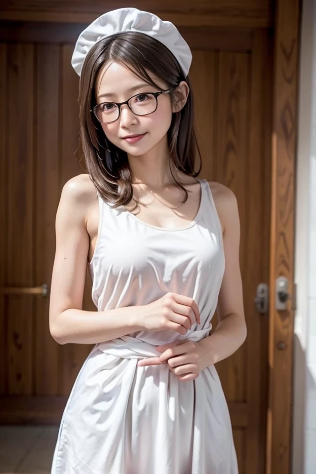Highest quality, RAW Photos, Realistic, face, Incredibly beautiful girl, cute, length Hair,ponytail,Glasses,Written boundary depth, High resolution, 超detailed, detailed, Very detaileded, extremely detaileded eye and face, Sharp pupils, Realistic students, Sharp focus, Cinema Lighting, Japanese, Short Woman, Physical build, Short arms, length, Narrow eyes, Fleeting atmosphere, 10 years old, Brown Bob Hair, ((thin唇)), White top and bottom underwear, masterpiece, Highest quality, detailedな肌, detailedなface, fine grain, 8K, Excellent anatomy, Upper body portrait,flat breasts, small breasts, small,( small bust: 1.2), small bust, (slim, small, flat, small), thin, Delicate and sexy collarbone, One Girl, (beautiful girl, Delicate girl:1.3), (10 years old:1.3),