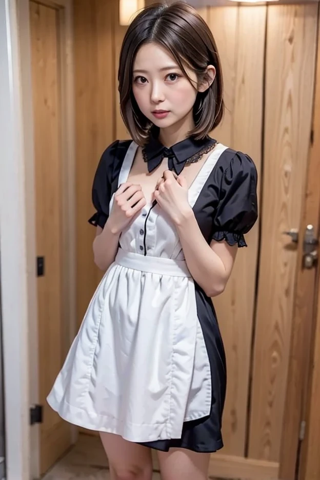 (Teen girls), Beautuful Women、KPOP Idol、((You can see the whole body)),western building、(mansion) 、Background bokeh、Lips are beautiful, Detailed and beautiful lips , (Put your ears out、a short bob)、bangss, Clear and beautiful face and well-proportioned eyes, (Big round eyes and meticulous makeup, Very beautiful and discreet makeup, Light makeup, beautiful brown hair, Makeup 1.8)、well-formed nose、Thin eyebrows、The photo is real, Void: 1.8), The 8k quality, Masterpieces of beautiful colors, Tindall Effect, Real Photos, Luxurious mansion, border light, (Soft light, High quality, Smooth and sharp, 10x pixelated, F Cup Breasts、(Beautiful eyeshadow: 1.8), ((NSFW))、Ecstatic look、Erotic Maid、Maid Cosplay、(Maid hair ornament)、masterpiece, top-quality, Cute round face, The mouth is closed、Sexy mouth、Very detailed 8k wallpaper、((Lift the hem of the skirt with both hands to the top of the waist、Show the camera the whole picture of white silk panties、))、white panties、Panties are digging into、Voluptuous thighs、Bokeh in the background、Hairstyle with bangs、Black Micro Mini Skirt、garters、white stockings、((full body seen、squat with your knees raised and your legs open))、(M-shaped legs spread and stick out the crotch)、Delicate body、Slimed、((squat with your knees up and your legs open to the limit、))、(((M-shaped legs、Squat with your knees up)))、(Lift the hem of the skirt with both hands to the top of the waist、pantie shot)、low angles、((NSFW))、(Cute Japan Girl、Face the front and look at the camera、Dark brown hair with wet and shiny)、Light in the eyes、Smaller face、二重まぶた、Big eyes、Golden Ratio Beauty Face、lipgloss、电影灯光、Light on the face、