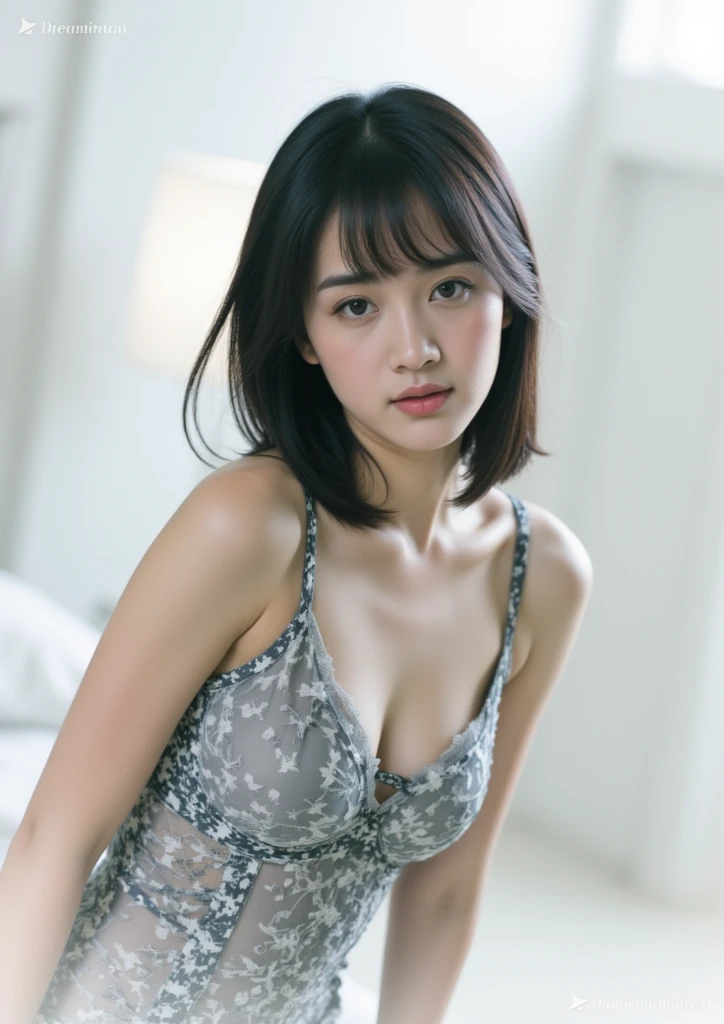 one girl, (a beauty girl, delicate girl:1.3), (16 years old, Gal:1.3), (black lacy small bra:1.3), (((Nipples))),Very fine grain definition, (Symmetrical black eyes:1.3), Looking into the camera, Big smile, Showing teeth, (Track Field View:1.2), Small breasts, Brown short hair, girl, (Eyes and facial details:1.5), (masterpiece, highest quality, Super detailed, Detailed face, 8k),Upper Body Shot,Yui Aragaki