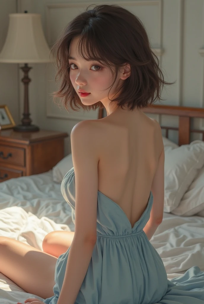 (((diagonal back view))), ((Unreal Engine 5)), ((Masterpiece)), ((ultra high definition)), ((ultra high resolution)), ((full sharpness)), ((maximum quality)), ((Cinematic)), ((8k)), ((baby girl)), ((extremely beautiful)), ((10 years old)), ((child)), ((alone)), ((full body)), ((ultra detailed face)), ((ultra detailed eyes)), ((ultra realist eyes)), ((ultra detailed irises)), ((totally normal irises)), (((identical irises))), ((very blue eyes)), ((ultra delicate hands)), ((ultra detailed hands)), ((very small hands)), ((ultra detailed fingers)), ((natural skin), ((totally ultra realistic)), ((repeat the same face)), ((always the same face)), ((repeat always the same face)), ((always the same body)), ((always the same proportions)), ((always the same clothes)), ((looking at the camera)), ((very hot)), ((natural colors)), ((wearing a short dress)), ((innocent child))