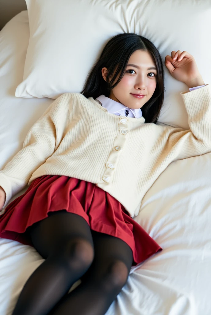 An ultra-high picture quality、Perfect Photo、11 year old beautiful girl、Japan beautiful girl、middle school girl、light skinned、slender、Black Haired Beautiful Girl、cute little、(tiny chest)、Lying on his back on the bed、Pleated mini-skirt、Raised mini skirt、(big eye)、With bangs、(astonished face)、sports hair、Straight hair、(teats)、girl's own room、thighs thighs thighs thighs、(White panties are visible)、(I can see a little bit of underwear)