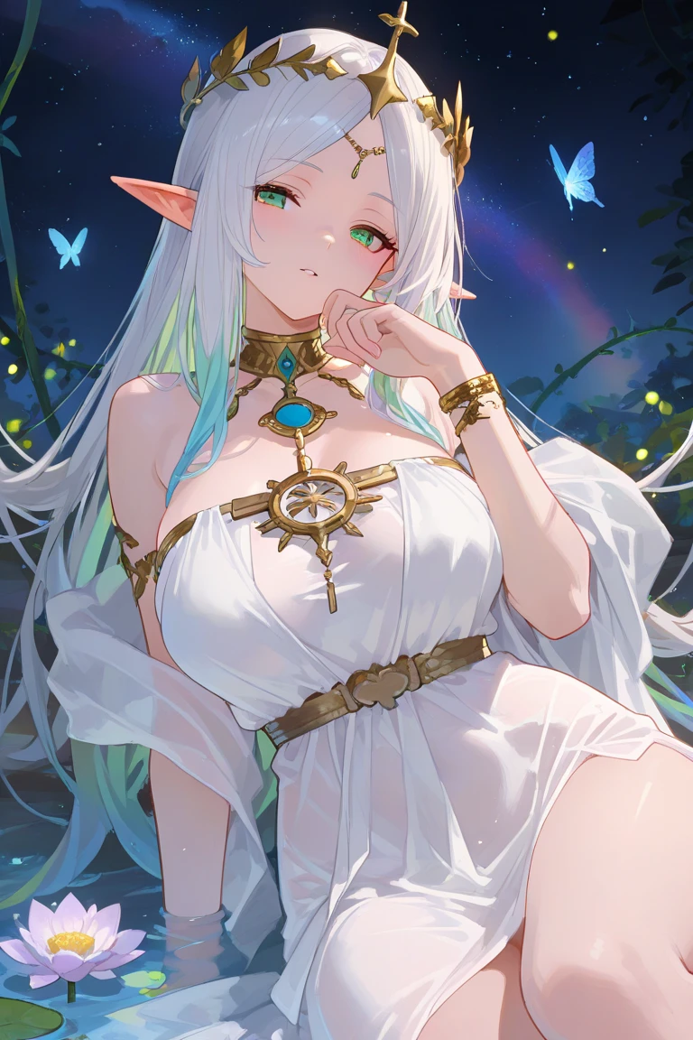 Little loli with white hair in white socks,Long flowing hair, Tights, Absolute realm, Sexy look, see - through, clear curvy details, Slender legs loom,White body,Hair is shiny,Delicate and shiny skin,Slender body,breast curtains,Naked chest,Upturned buttocks,Plump breasts,The body was soaked with sweat,Poor milk,Exposing the abdomen,The lower abdomen is firm,ears of elf,weeping,streaming tears,In the water,Raise the wings of an angel,The halo,the elf,Barefoot girl,On the mirror-like surface of the water,looking from above,Close-up of the eyes,Elaborate Eyes,There is a reflection of the sky in the eyes,and hold your head in your hands