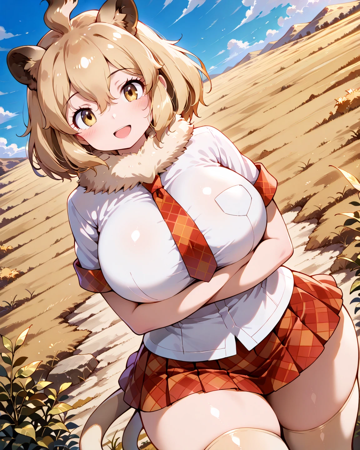 1girl, nsfw, houjousatoko, short hair, blonde hair, purple eyes ,hairband, large breasts,, , large breasts, nipple, Running, , Heavy snowfall area frozen wet crying mountain Alone, Smile Naked, solo, 1girl,
