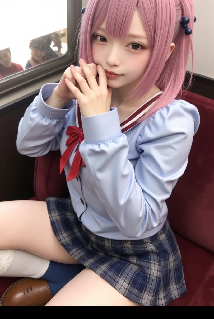 ulzzang-6500-v1.1, (RAW PHOTO:1.2), (photot-REALISTIC,:1.4), beautiful detailed girls, highly detailed eyes and faces, Beautiful Detailed Eyes, s ridiculous, unbelievably ridiculous, Huge File Size, Super Detailed, highres, very detail, sthe highest qualit, Master peace、, Kemomimi, ((Japanes girl' high school uniform)), An illustration, very detail, UHQ, unification, 8k wallpaper, splendid, Fine details, Master peace、, sthe highest qualit, very detailなUHQユニフォーム8k wallpaper, Light on the face、Movie lighting、16-year-old girl、((witheout panties))、((dynamic posing)))、(camel toes)、(Half)、(pantyhose、、、、)、(Sitting on legs bending the knees))、short haired、ple short hair、long neck、Put your ears out、bangs、bigger eyes、Lashes、a Pretty、Very cute