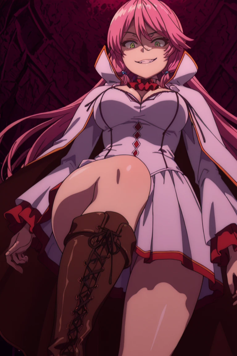 Silver Oujo, 1 girl, alone, yellow_hat, wand, long hair, twin tails, smile, red eyes, open your mouth, cape, full body, holding, boots, gray hair, yellow hat, holding wand, pink hair, pantyhose, long sleeve, :d, Are standing, outstretched arm, Castle in the room, 1 girl, difficult, Chibi, masterpiece, expensive quality, very_expensive_solve, big_file size, full color, 1990s \(style\), anime, anime_screen cap, animeーション化された gif, mp4 ,video, animeーション化された,(looking at the viewer, alone, smile, Texpensiveexpensives, white boots, whole body,,(NSFW),(((nude))),(take off), (beautiful big breasts: 1.2), (I can see your nipples: 1.4), (pussy), (((very thick texpensives))),wide hips, Beautiful and thick texpensives, huge round ass, Beautiful huge natural breasts, Shiny and oily breasts, (orgasm: 1.5),(take off:1.5),beautiful hair, beautiful face, fine and beautiful eyes, beautiful clavicle, beautiful body, beautiful feet, beautiful fingers, (beautiful scenery), evening, (smile), (from below:1.5),(visibility is low:1.5), (((No panties, genitals visible)))