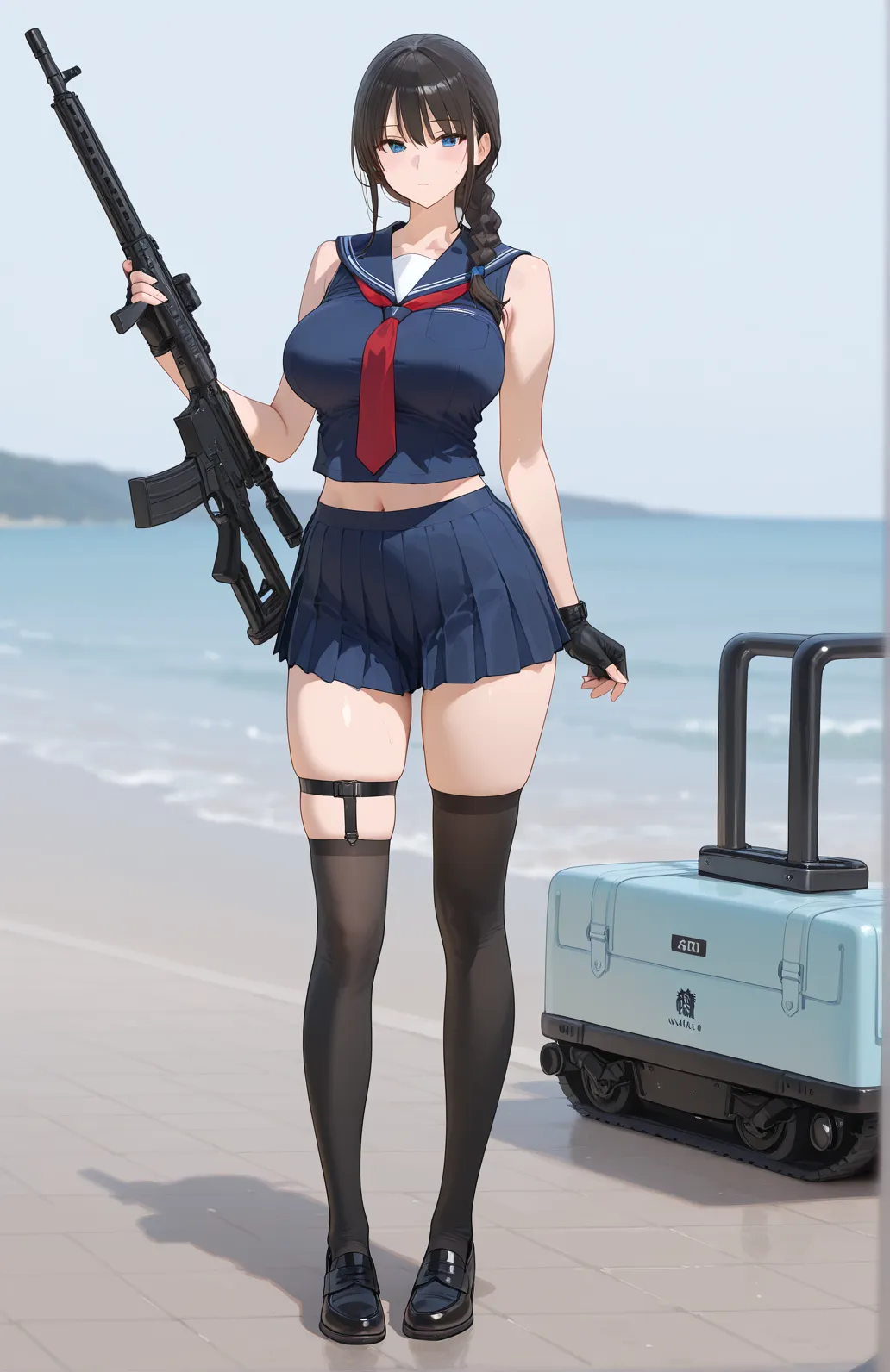 GTA5, blue bikini, ((M60 machine gun))