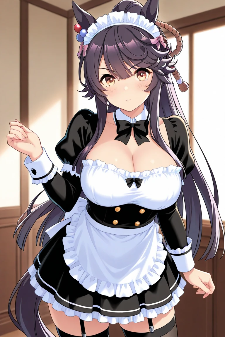 beautiful girl、Big Breasts、Long Hair、blue eyes、Black Hair、彼女のchestはとてもbig、笑face、10th Generation、1 girl、Perfect hands、可愛い笑face、childhood friend、Sexy Body、(night:1.7), Japan, Tokyo, City View, In front of the window, Upright immobile posture, Maid, Maid headdress, Maid apron, Maid_dress, 1 girl, 20 years,Mature Woman,beautiful Finger,beautiful long legs,beautiful body,beautiful Nose,beautiful character design, Perfect eyes, perfect face, View your viewers, Light_笑face, Browsing Caution,Official Art,Very detailed CG ユニティ 8k 壁紙, Perfect lighting,colorful, bright_front_face_Lighting, (masterpiece:1.0),(Highest_quality:1.0), 超High resolution,4K,Very detailed, photograph, 8k, High resolution, High resolution, Absurd:1.2, Kodak Portrait 400, Film Grain, Blurred Background, Bokeh:1.2, Lens flare, (Vibrant_color:1.2) (beautiful,big_chest:1.4), (beautiful_face:1.5),(narrow_Waist)
