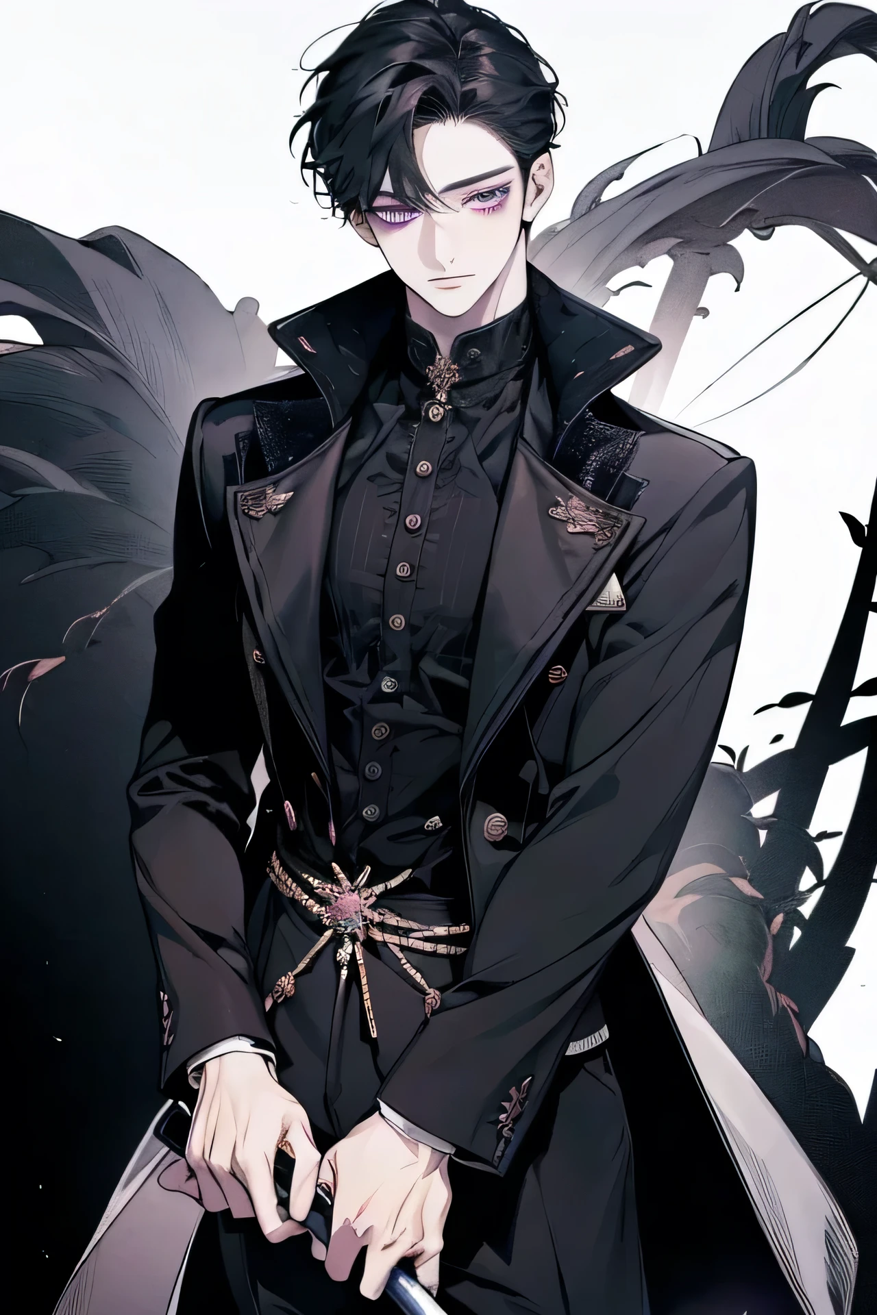 (masterpieces), is of the highest quality, expressive eyes, perfect face, (( 1boy Korean Idol)), black hair, purple eyes
