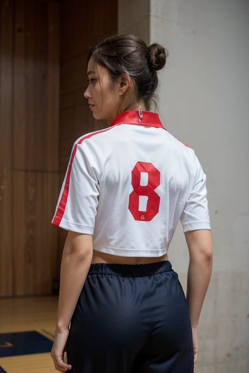 20-year-old girl, posing for photos (wearing volley uniform: 1.3), red short uniform, sports shorts, skillful hands, 4K, high resolution, masterpiece, top quality, head: 1.3, ((Hasselblad photo)), fine skin, sharp focus, collarbone, soft lighting, [:( detail face: 1.2): 0.2], (inside the volleyball field)), outside, delicate body, Moderate bust, thin and hard, large hips, normal waist, top quality, nose nose, slender, thigh gap, normal body shape, (thighs: 0.1), normal hips, thin lips, (shoulder width: 0.07), beautiful face, (waist: 0.07), (neck: 0.001), (greater trochanter: 0.09), (anterior iliac spine: 0.008), (torso length: 4)