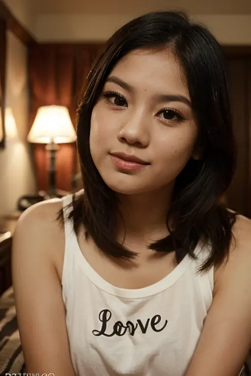 "Generate a photorealistic image of a slender, Asian-Hispanic-Filipina woman, 34 years old, with dark, tanned skin and waist-length, thick black hair. She exhibits a natural look with a flat nose. The setting is an evening in a Philippine condo living room. She is wearing casual attire consisting of shorts and a t-shirt, engaged in a conversation on her phone. The lighting captures the twilight colors of the evening sky, seen through the living room window, using a 2.8 aperture for a shallow depth of field, focusing on the detailed textures of her face and hair."