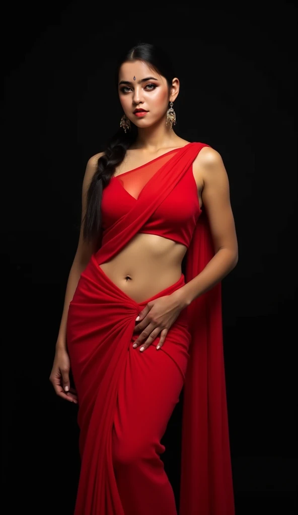 ((32K, ultra HD, RAW Photo, Best Quality, Masterpiece)), ((photos Realistic)), (cinematic lighting) (ultra-detail), shot with Canon EOS R5, ((((50mm len))) f/2.8, HDR,  best quality, lifelike, 8k, high resolution, Indian bride girl in traditional red saree,, 1 girl, Miss, (professional lighting), (portrait:0.6), (Lie flat on your back on the bed), Gorgeous, black hair, (1 girl ), eyes closed，lifelike, ,SFW, Calm expression，full-body shot，top view, full body,, open legs, novel, nude, naked, sleeping, juicy pussy, dark blue bedsheet, Indian bridal makeup