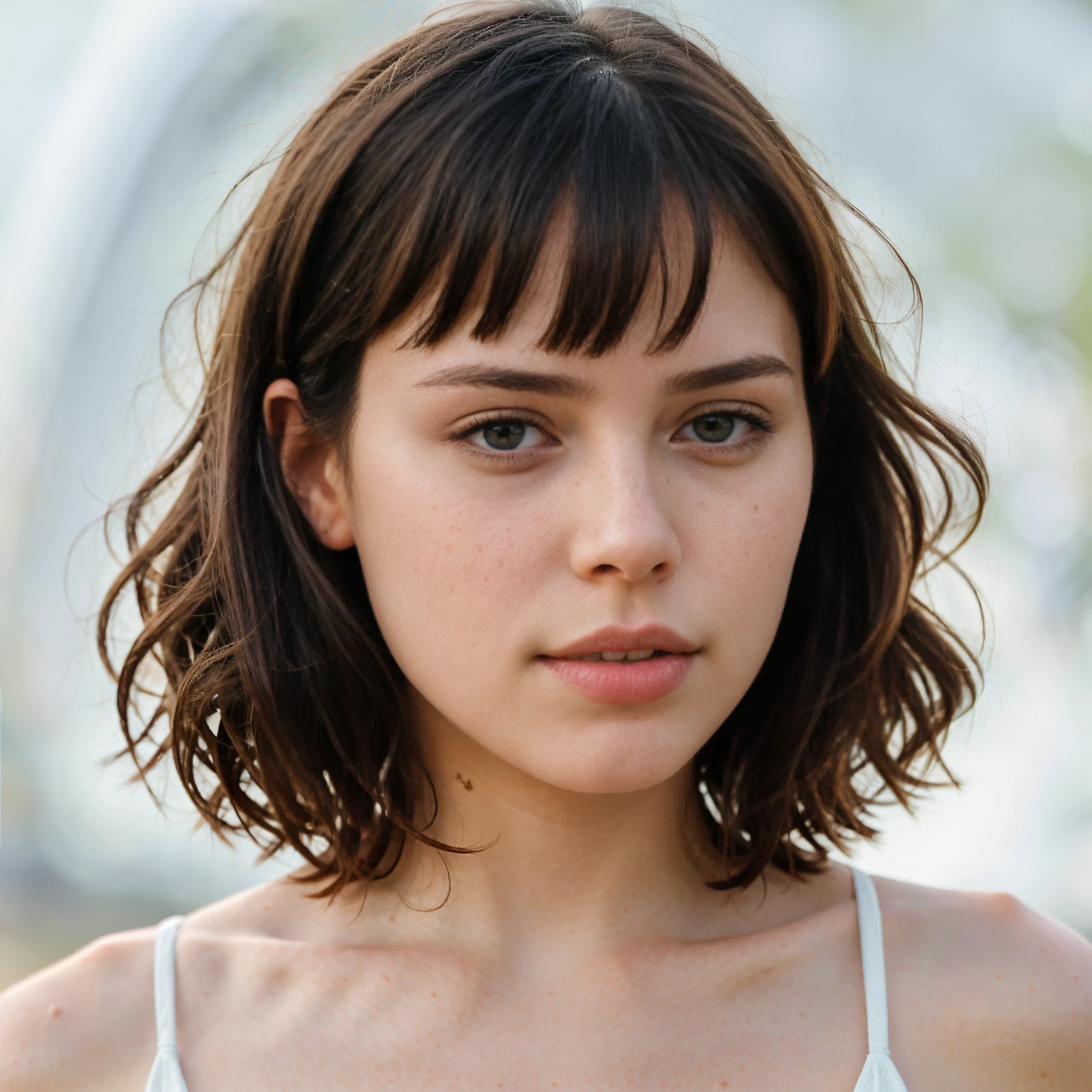 22 years old, beautiful girl, spiky pixie cut, super cute young face, long hair, bangs, wearing oversized tank top, no bra, realistic photo, professional photographer, depth of field, bokeh, detail <lora:Hyper-SDXL-1step-lora:1> <lora:ä¸äº«ï¼ä¸è±¡ä¿®ç½ï¼_64:1><lora:add-detail-xl:1>