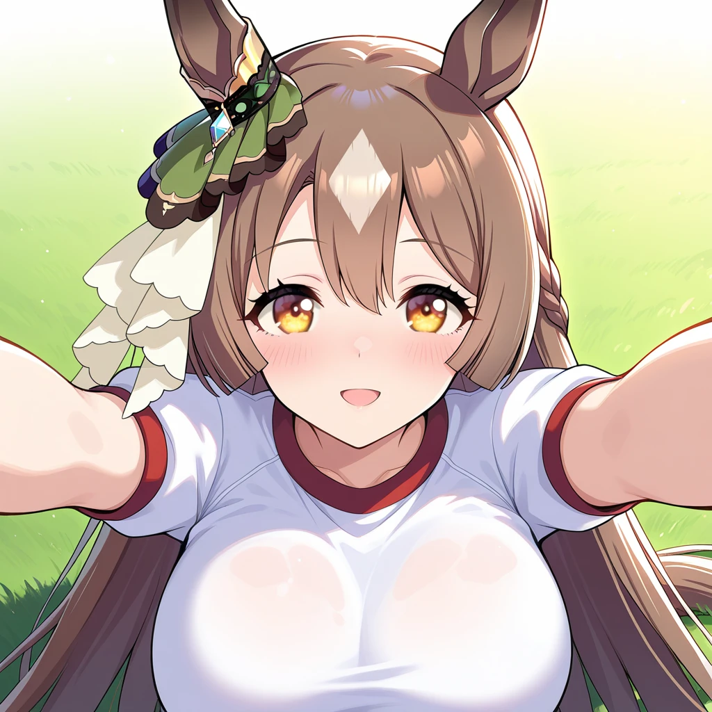 1girl,satono  diamond\(umamusume\), {{toaru majutsu no index}},(hara(harayutaka)_style :0.4),(torino aqua_style :0.6),official art,highly detailed,best quality,clear lines,large breasts,looking at viewer,bangs, collarbone, anime visual of a cute girl,anime best girl, bangs, looking at viewer,breasts, official artwork, offcial art,solo,official artwork, high detailed official artwork, breasts, censored,  mosaic censoring,closed mouth,looking at viewer,completely nude,breasts out,nipples,seductive smile,1boy,penis,breasts out,faceless male,,fun,horse ears,[[clubby]],yellow eyes,(seductive smile :1.3),(anime_style :0.9),(anime coloring :1.2),paizuri, masterpiece, best quality, light particle, pixiv, depth of field, cinematic compotision, best lighting,(lens flare:0.6), scenery, , fantasy, , 8k, 4k,looking at viewer, breasts, cleavage, collarbone,outdoors,blurry background,lying,one eye closed