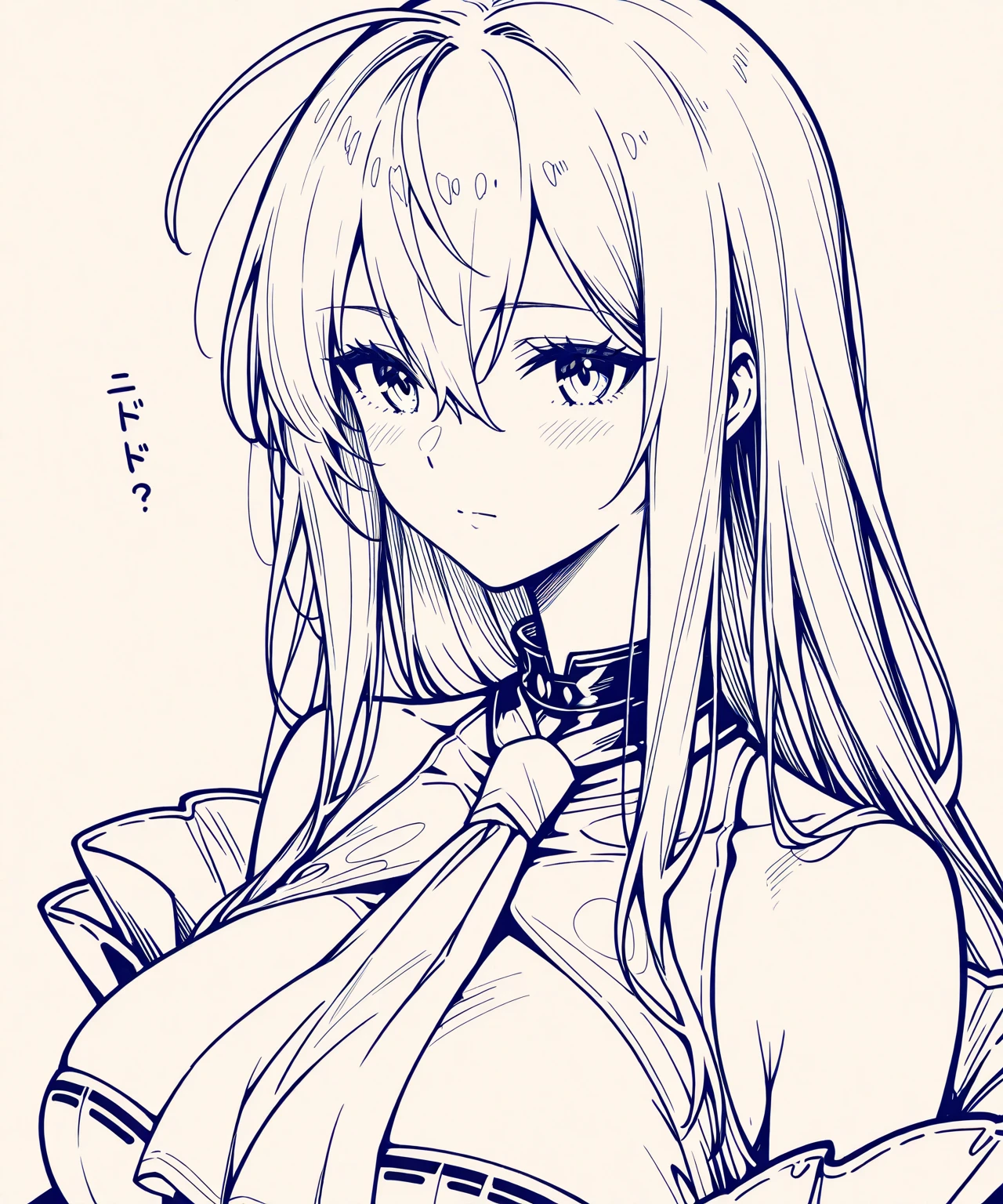 (Perfect body),best quality,16K、masterpiece, Solitary, White shirt, tie、Long hair, Side close-up, Simple background, White background, monochrome, Line Art, ((sketch))