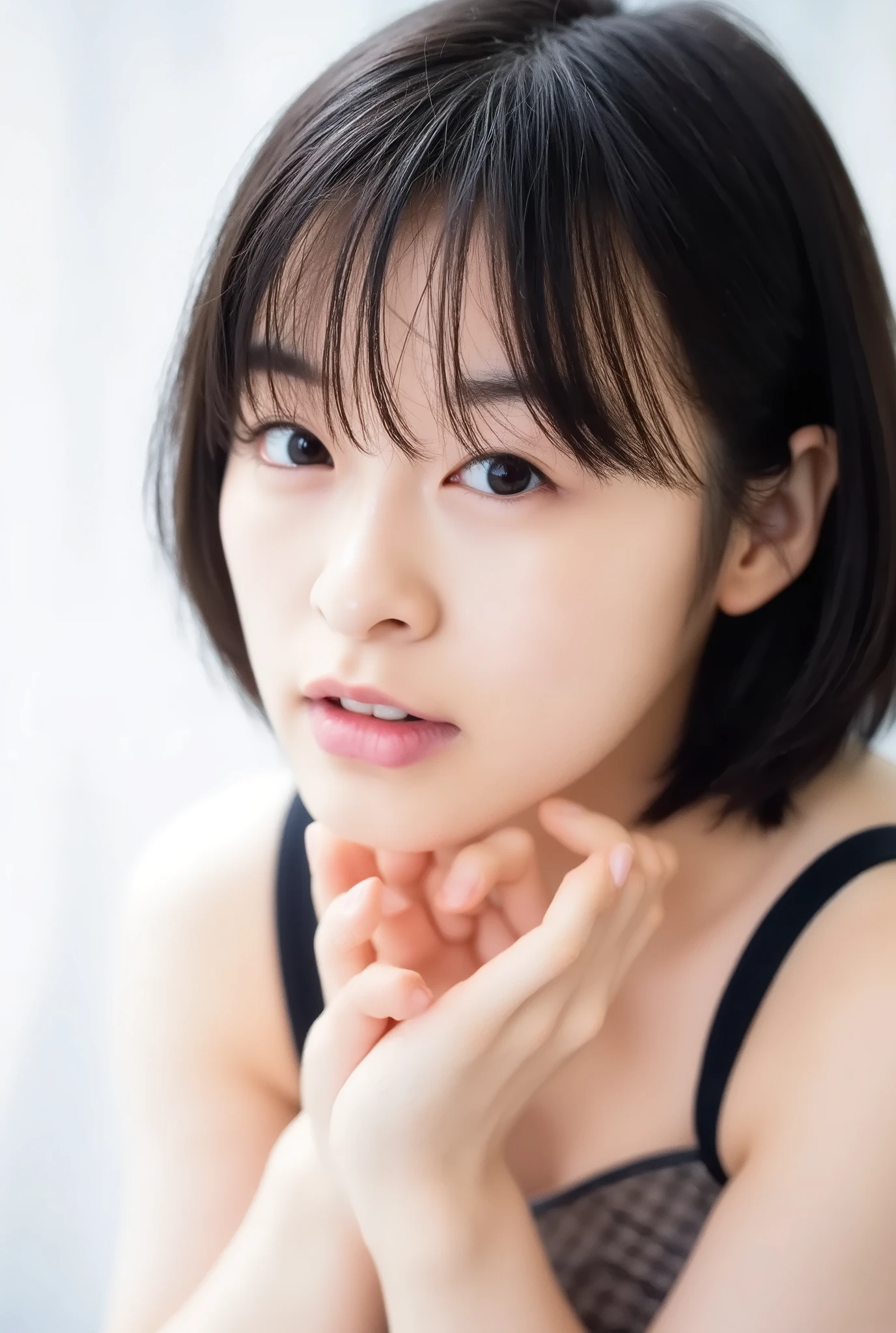 (((Medium Hair))), highest quality, 8k, Hmph, High Resolution, Absurd:1.2, picture, (Raw photo:1.2), (Photorealistic:1.4), (masterpiece:1.3), (Intricate details:1.2), One Girl, solo, Japanese girl, 繊細in美しいディテール, (Detailed eyes), (Detailed facial features), , (((Large Breasts))), Firm Skin, (look up_in_Audience), from_front, (skin), (highest quality:1.4), (超A high resolution:1.2), Cinematic light, (Highly detailed illustration), (Lip gloss、highest quality、超A high resolution、Depth of written boundary、Caustics、Broad Lighting、Natural Shading、85mm、f/ 1.4、ISO 200、1 / 160 seconds:0.75)、One Girl、solo、necklace、Nogizaka Idol、Gravure idol pose、Beauty, White blouse、pastel cardigan、Midday Office