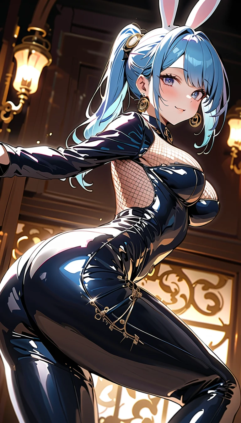 Hatsune Miku VOCALOID、Light blue eyes、Light blue hair、Dark Souls, Dim Light, Old Church, Mature Woman, slim, expensive, Big Breasts、Long twin tails, Long black cape, ((Red leotard with long skirt)), Long skirt with diamonds, Gold bracelet, 8k, Official Style, European aristocracy, 