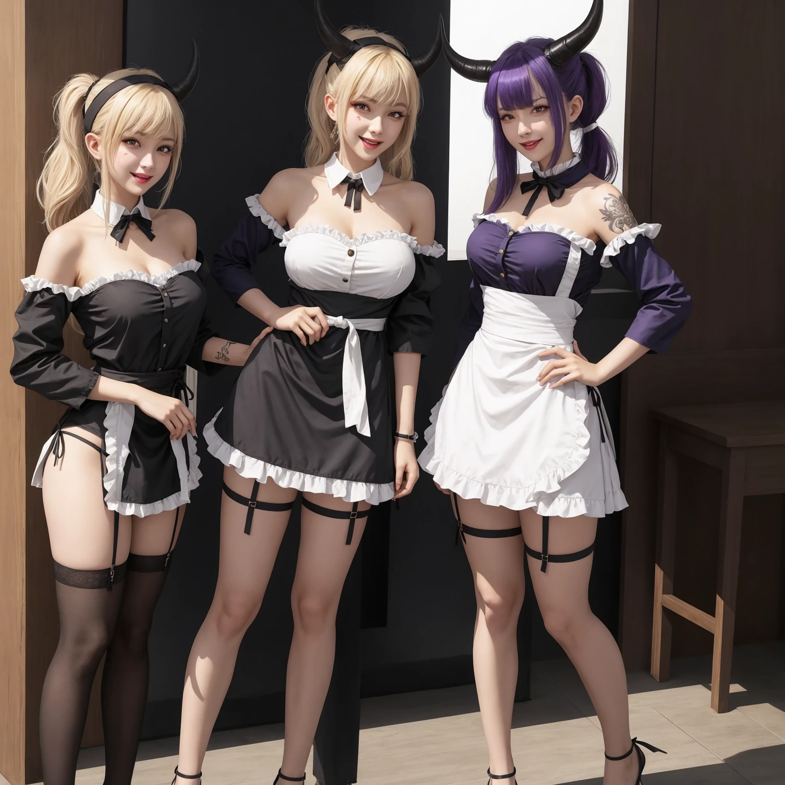 Photos taken by a professional photographer，Live action，4K､Two women in maid clothes, anime maids riding early tanks, Artorian Pendragon, anime style like fate/Stay Night, Fate Grand Order, maid clothes, Ecchi anime style, characters from azur lane, Ecchi style, full body commission for, small curvy loli, Ecchi, Girl in maid costume