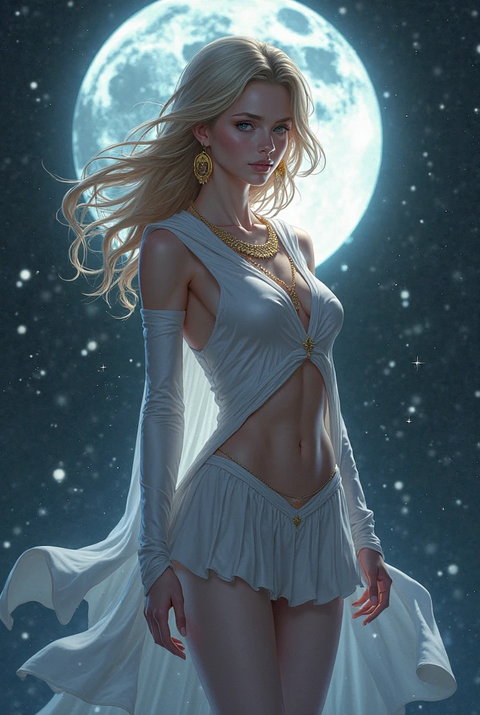 masterpiece, highest quality, (solo focus), (perfect face:1.1), (high detail:1.1),dramatic, 1guy, (pale skin), long white hair, white eyes, [light eyebrows], solo, long hair, moon, night, white luxury suit, covered navel, pouty lips, (beauty marks),  palace, detailed background, art by artgerm and greg rutkowski,  cinematic lighting, roses, suggestive