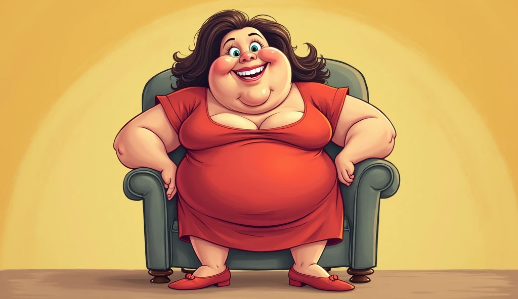 (Full body:1.2), (double chin:1.2)Eyes closed, happy, mouth open, smiling, parted lips, upper teeth, singing, (Big belly:1.1)Girlfriend, red dress, music, musical note, sitting, sitting on speaker, microphone, holding microphone,