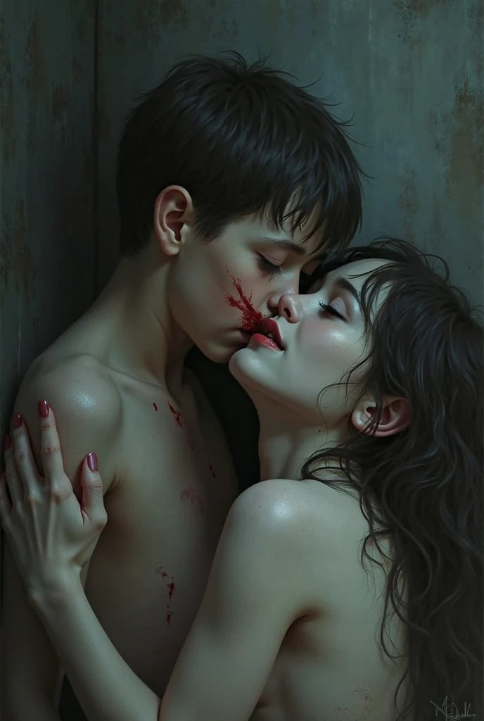 Girl and boy kissing very fastly there saliva has covered there body 