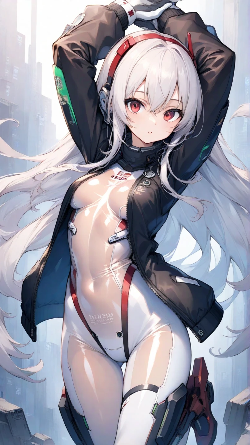 ((girl)), ((sexy transparent SPACE SUIT)), ((technological gun in hands)), (full body))
