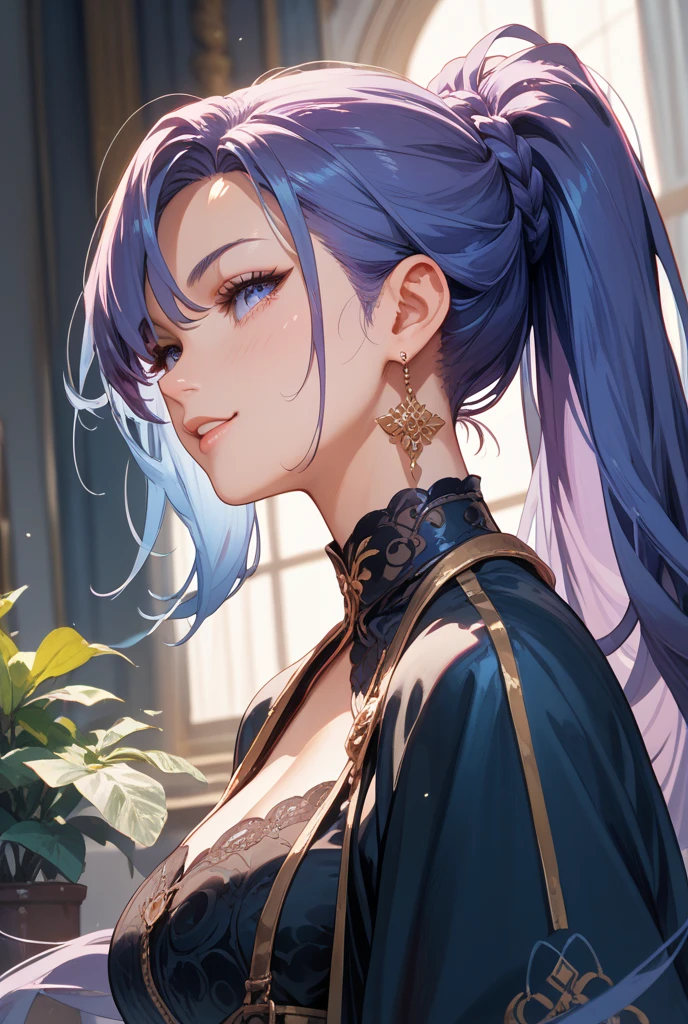 anime girl with purple hair and blue dress looking in mirror, extremely detailed artgerm, detailed digital anime art, artgerm. high detail, ig model | artgerm, artwork in the style of guweiz, ! dream artgerm, portrait knights of zodiac girl, style artgerm, digital anime illustration