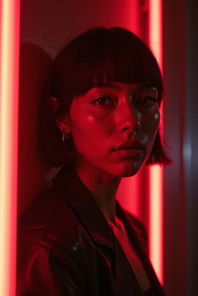 A mad ferocious cow with background of neon red light