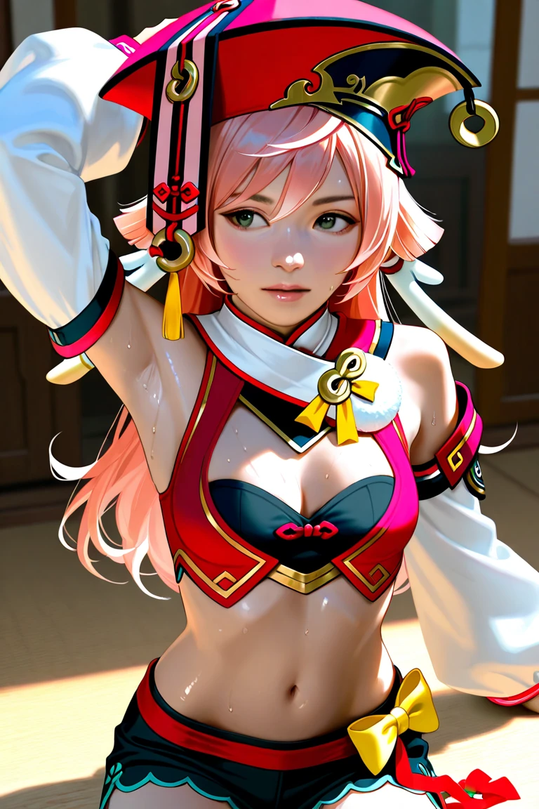 One Barbie, ((Full body)), Blue eyes, Smiling face, Hair loss swaying in the wind, Hip Hop Singer Pose, Dressed in hip-hop style, Wearing a pink kimono that reflects light,swarovski,pasties,With a pink bow on the arm, Fashion, Extremely high quality, high details, 8K, clean back ground, in studio, ((Full body shot)),Align your fingers neatly,Accurate Hand Modeling,wave her hand,