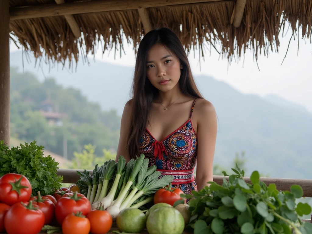 A stunningly gorgeous 19-year-old Asian girl with a flawless, hourglass figure, laying seductively on a long, gleaming baking sheet. Her voluptuous body is completely bound with fine, high-quality kitchen twine, which accentuates her natural curves and succulent flesh, reminiscent of a gourmet suckling pig awaiting its grand reveal. Despite her vulnerable state, her expression is one of erotic anticipation, her eyes sparkling with a mix of arousal and excitement. On her delicate feet are quaint turkey booties, adding a whimsical yet kinky touch to the scene. Her skin glistens with a blend of oil and spices, hinting at the tantalizing flavors that will emerge during the cooking process. The room is dimly lit with a warm, golden hue, setting an ambiance of both seduction and culinary decadence. The smell of herbs and roasting meats fills the air, as she is surrounded by a meticulously arranged assortment of vegetables and fruits, which are destined to accompany her on the journey to become the pièce de résistance of an ultimate feast. Her long, dark hair cascades over the edge of the baking sheet, while her wrists and ankles are tied to the corners, keeping her in a deliciously exposed position. The kitchen in the background is immaculate, with stainless steel appliances and marble countertops, suggesting a master chef's domain. The scene is a curious blend of the erotic and the epicurean, where the line between food and fetish is artfully blurred. Her readiness and the promise of a carnally satisfying meal create an atmosphere of heightened tension, as viewers are invited to imagine the tantalizing sights, sounds, and smells of her impending transformation into a delectable centerpiece for the most discerning of palates.