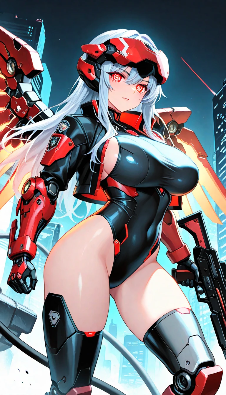 ((1 lady))、((Combative posing:1.5)), ((fighting stance:1.2))、((dynamism:1.3))、((dynamic angle:1.2))、((Hover effect:1.4))、from above、ultra-detailliert, Top image quality, digitial illustration, Seductive Anime Girl, Glossy realistic skin texture、Meticulously drawn hair, Meticulously drawn eye, Sharp Focus, Precise human body structure、Smooth texture、((Holding a big Heavy artillery:1.4, armament:1.3))、((bazooka and gatling gun and rocket launcher))、((Being in battle field:1.4))、((seductive smile))、((latex micro bikini:1.3 crop top:1.3))、((sleeveless))、((collarless))、((cleavage:1.3))、((crop top navel))、((highleg:1.3))、((huge breasts:1.4))、((huge hip:1.3))、((thick thighs))、curvy、((collarbone))、((cameltoe))、full body