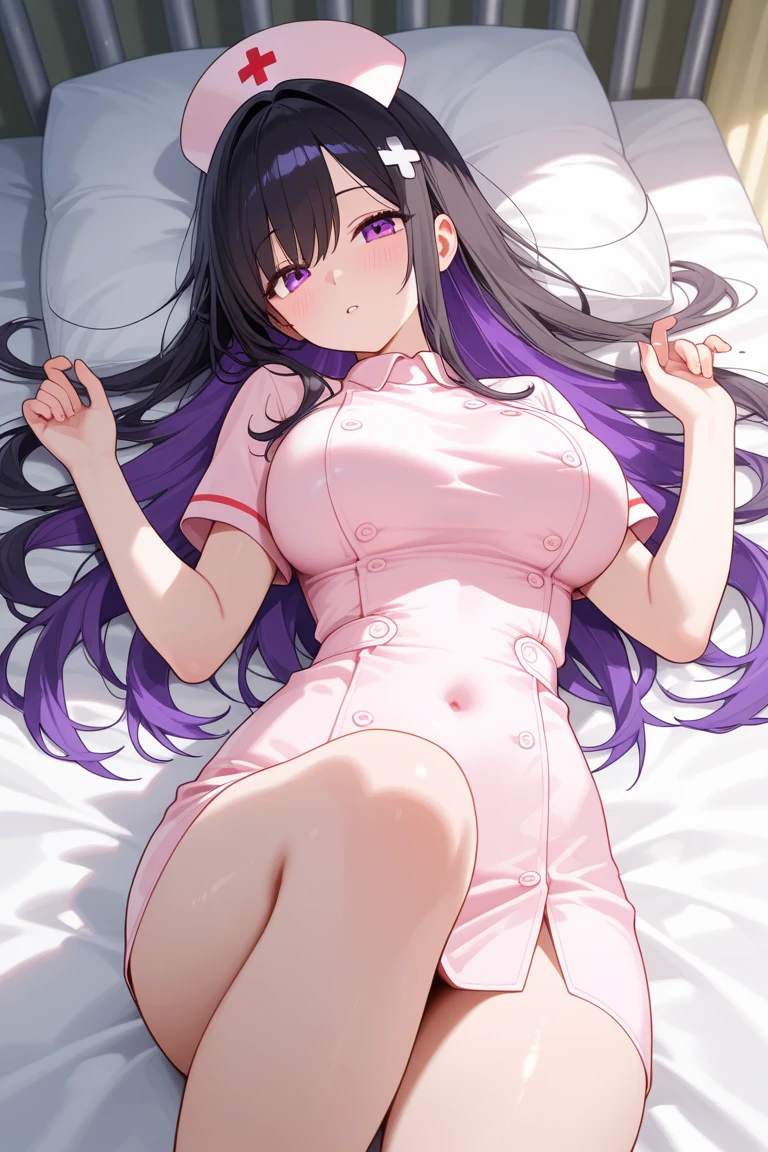a woman in a nurse uniform sitting on a bed, seductive anime girl, Sitting in bed, sitting on a bed, Nurse, Sitting in bed dela, pin on anime, Full-body close-up, sitting in bedroom, sitting in her room, sitting on the edge of the bed, cute anime girl crouching, Sakimi-chan, beautiful seductress anime teen