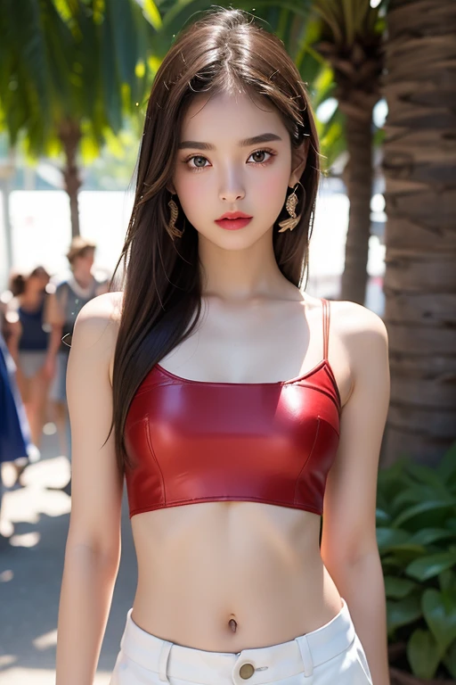 Wear a surprise_woman_cosplay_set of clothes, In front of the sky., 
good hand,4k, high resolution, Masterpiece, best quality, head:1.3,((Hasselblad Photography)), Exquisitely detailed skin, Sharp focus, (movie light), nighttime, soft light, Dynamic angle, [:(detailed face:1.2):0.2], Medium bust, outside,
