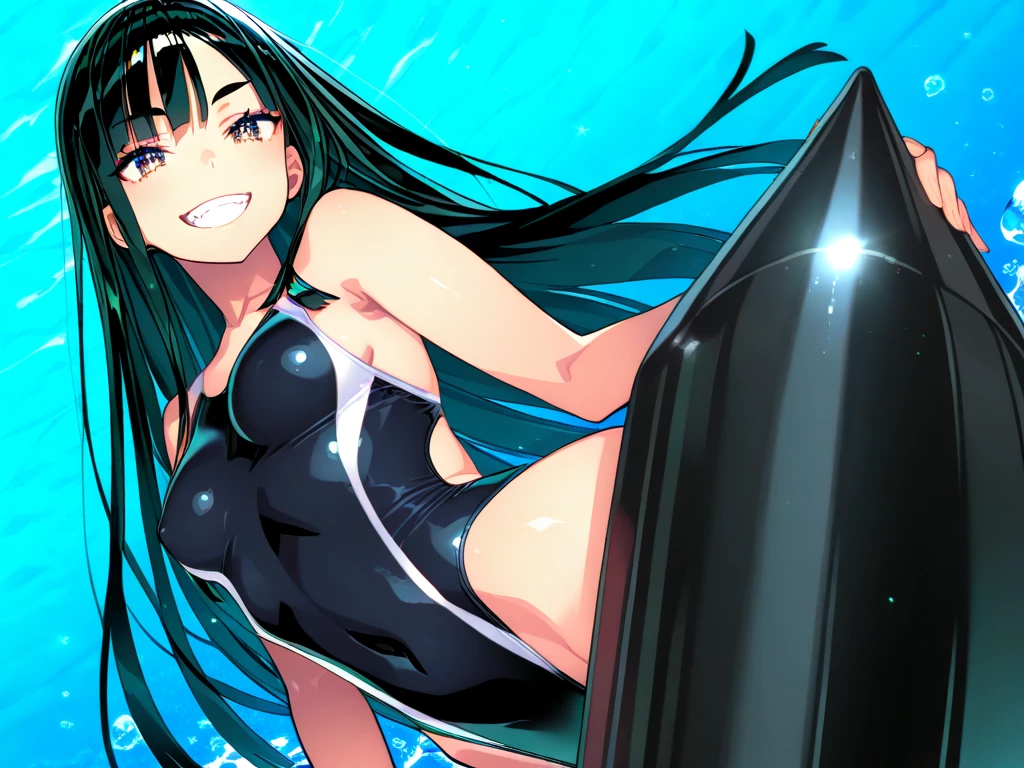 Drive a Ferrari along the beach、Blue long hair、Beautiful girl with twin tails、Bigger in the center、Splash art that makes you feel the wind、Splash、Dynamic Art、blue sky、White cloud、Bright smile、Seagulls are flying