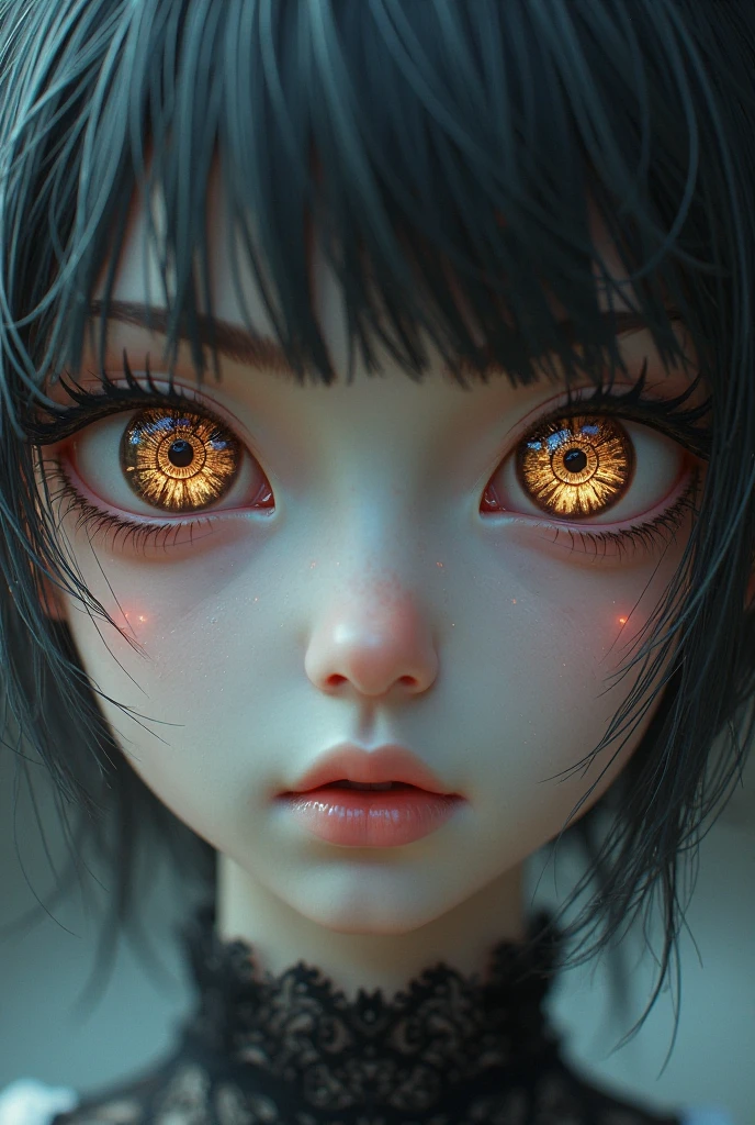 (Artwork), ((8K)), (Soul eater trait), (1 boy), , long black hair, droopy eyes, pink iris color, wearing white long sleeve shirt, black pants, scared look.