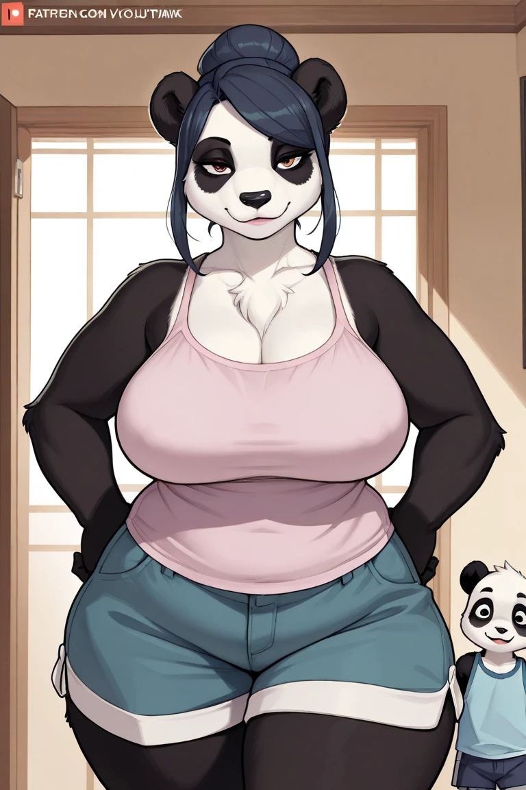Female panda with big boobs and wearing glasses animation
