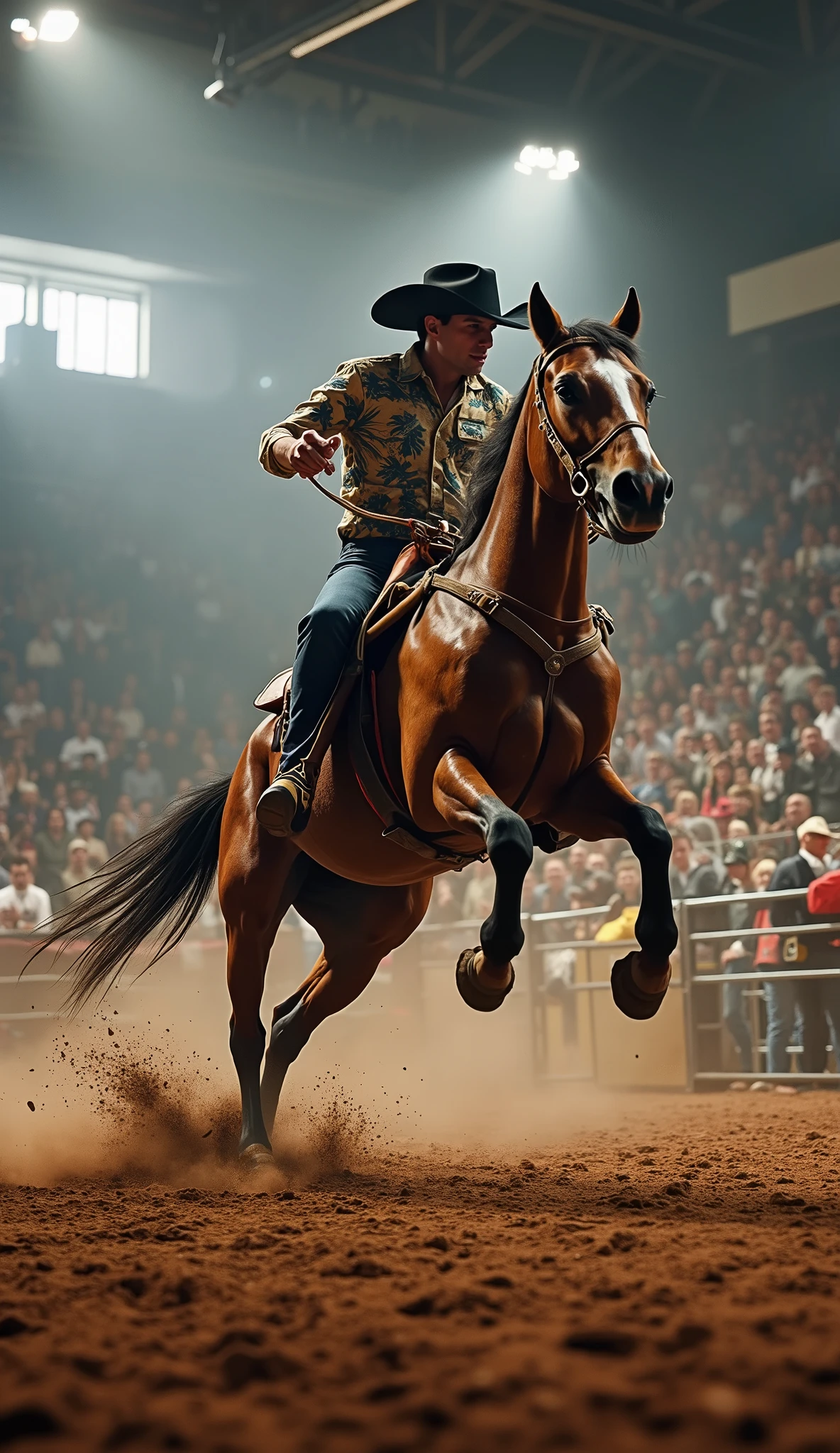 highdefinition images,the indoor rodeo venue in Fort Worth, Texas、The indoor venue is very large and many people come to see it in a standing stadium format、many spectators are delighted to see the horses riding the cowboy rampage at the venue!There is a big cheer for the cowboy on the verge of falling
