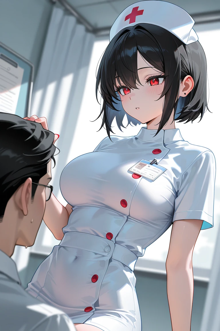 1girl, clothes tug, nurse,
infirmary,, masterpiece, best quality, highly detailed