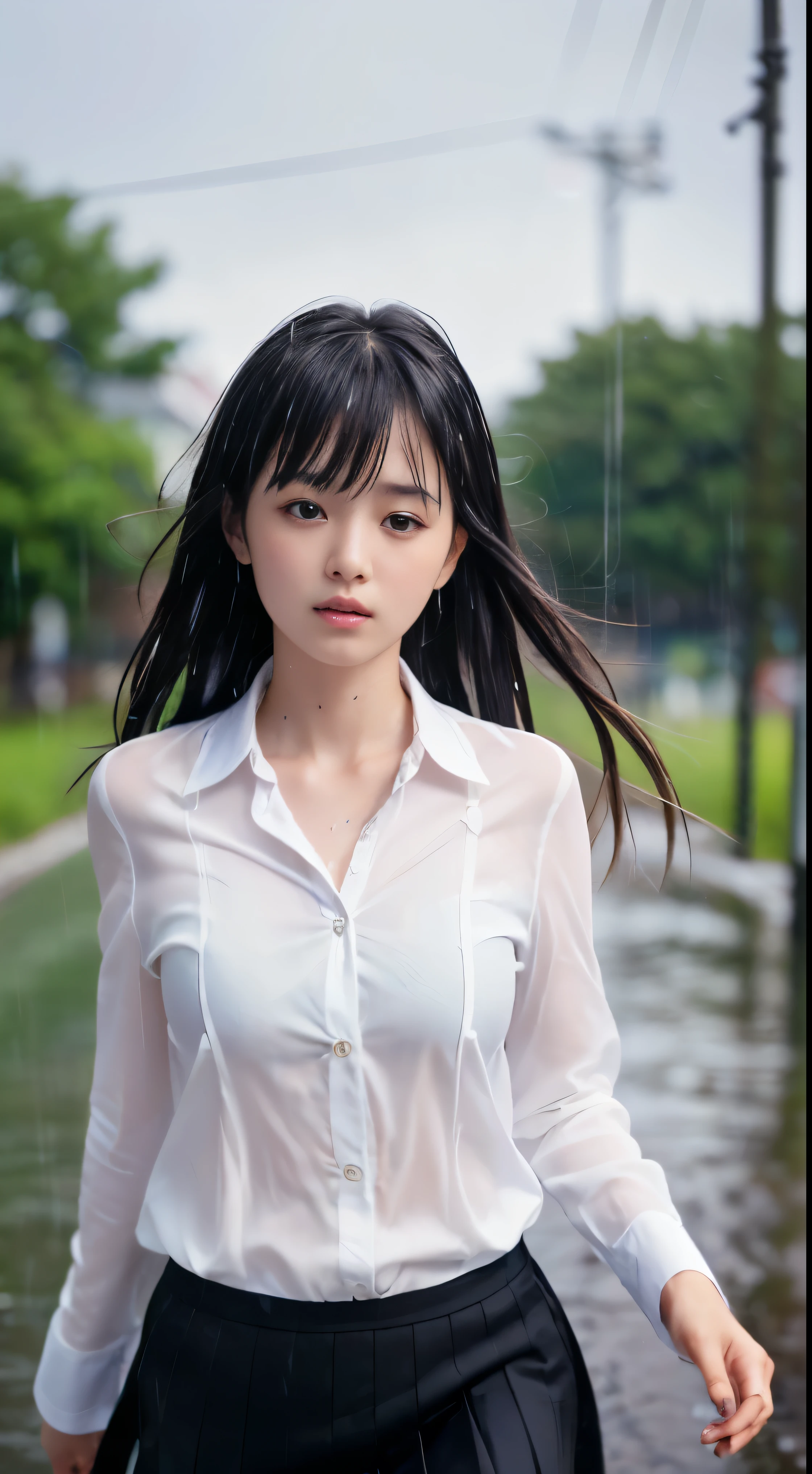 (highest quality, 32k, High resolution, Masterpiece:1.5, ), marimo_jet, god々A photograph with brilliant dazzling and healing power., Evoking a sense of calm and elusive beauty, Expressing emotions, Have a rich imagination,Beautiful Japanese Girls, An exceptionally beautiful face, Small Face Beauty, Perfect Human Anatomy, Magical big eyes, Motherhood and generosity, Deep Love, Fleeting Expression, shiny wet black hair, Super Long Straight Silk Hair, Asymmetrical bangs, Hair between the eyes, Transparent, soft white skin, Sharp eyebrows, Thin lashes, Natural Makeup, Cheek highlighter, Pale pink detailed lips, , ((Wet black t-shirt:1.2)), Slim figure with ample breasts, High resolutionの美しい太もも, ((Absolute area:1.5)). ((Sunflower field in the rain:1.2)), ((Background of light shining through a gap in the cloudy sky:1.3)), Dazzling Sun, Professional Lighting, Professional photographer, Professional models, God's Secret