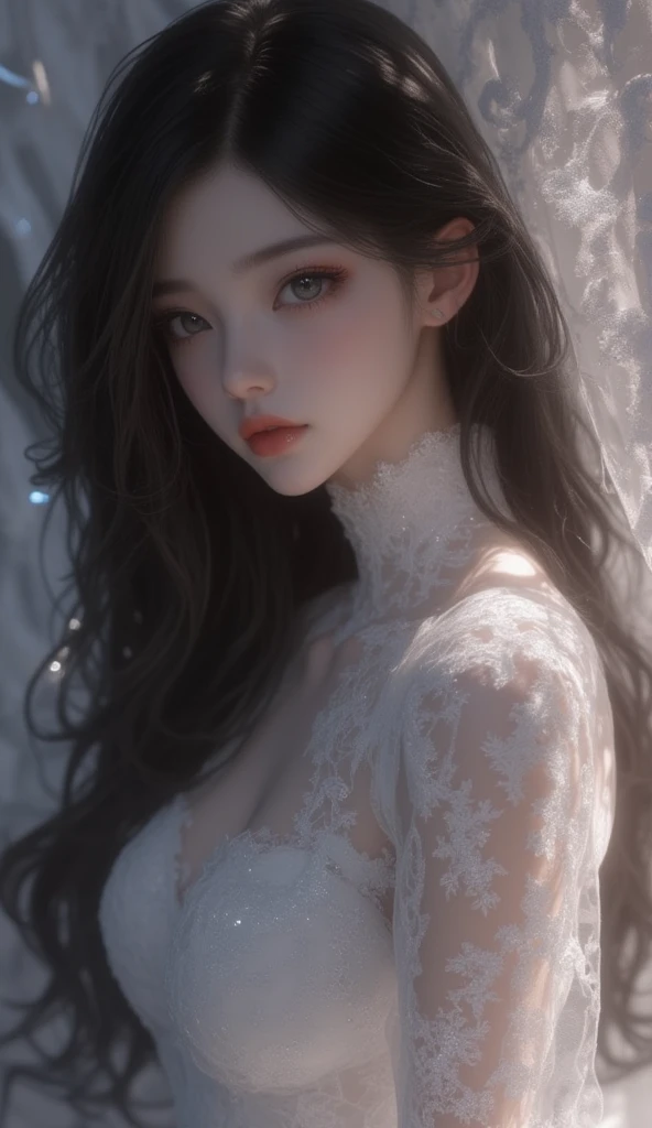 (best quality), 1girl, female, pale skin, (black hair), long hair, straight hair, grey eyes, perfect eyes, Nightgown, stylish, elegant, serious, normal bust, masterpiece, anatomically correct, highres
