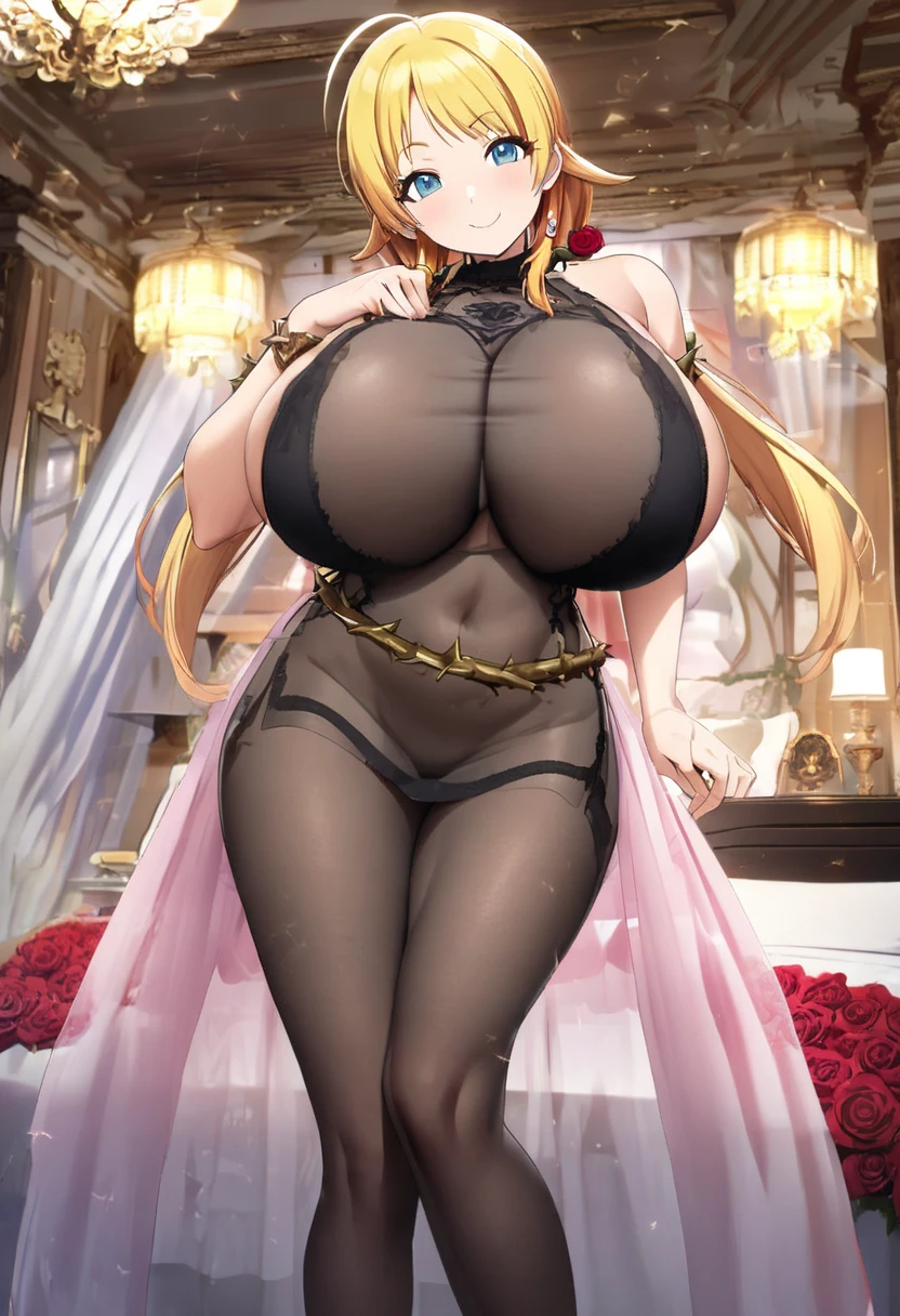 anime, ultra detailed, hyper detailed, best quality, highres, 4K, master piece, 1 female, 28-year-old, Navia, sexy lingerie, gigantic, huge breast, France city, crowded, (accompanied by female bodyguards),