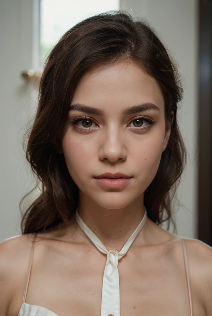 ((ultra realistic), ((master part)), ((circunstanciado)), rosto perfeito, olhos perfeitos, 20 anos, menina slim fit, cara bonito, Beautiful , grandes olhos azuis, olhos perfeitos, Olhos detalhados, luz natural, noite, bunda grande, humor sexy, Pose sexy, Sombra Escura, Blurry, rough skin, cabelos longos, peito grande, wearing white lace jumpsuit lingerie